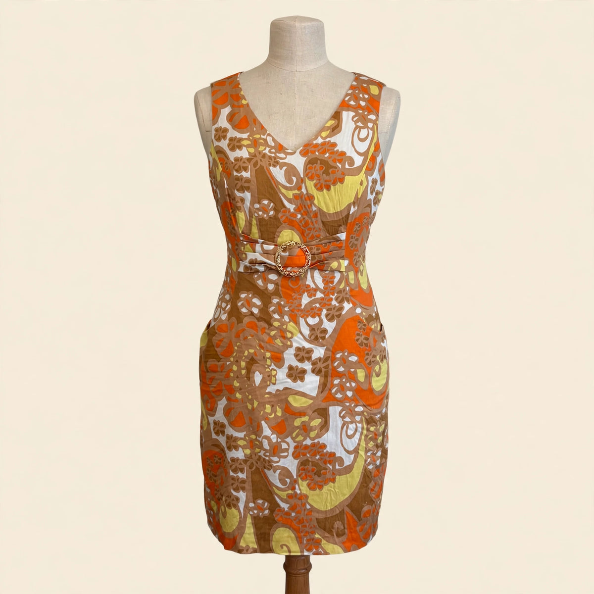 Tahari Arthur S. Levine Orange & Yellow Retro Print Sheath Dress - Size 14