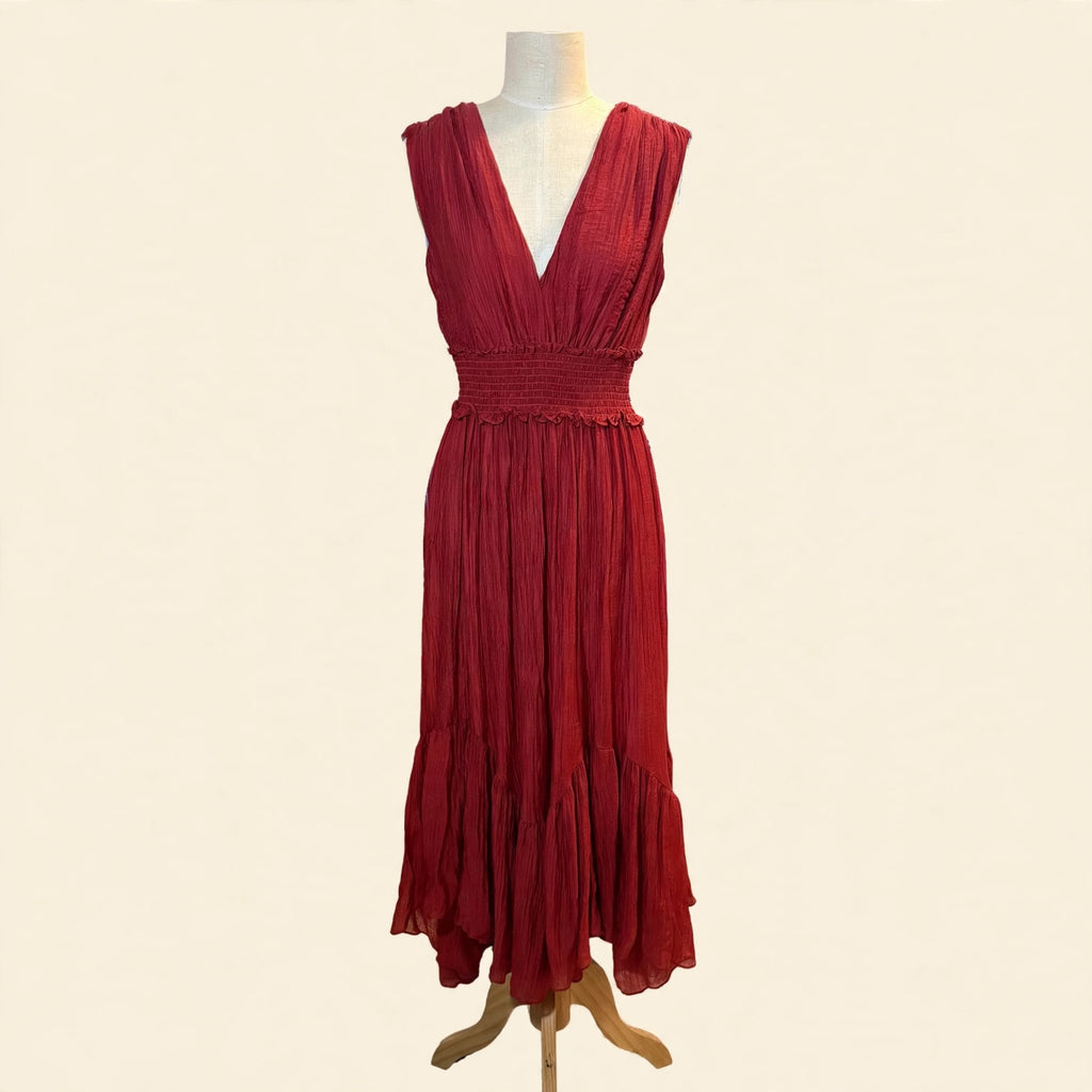 Taylor Red Smocked Maxi Dress - Size S