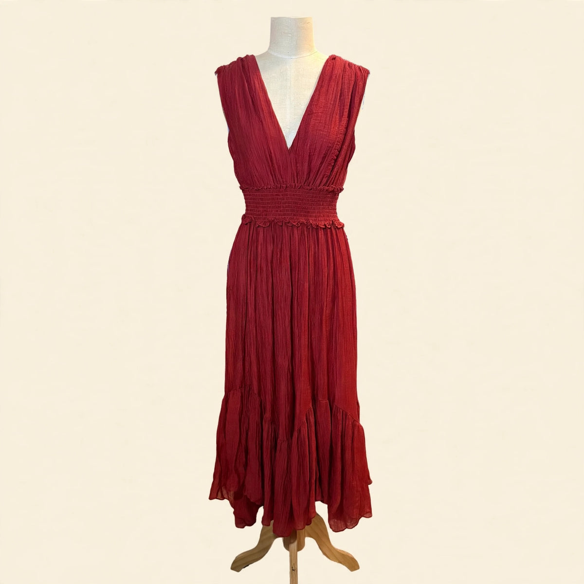 Taylor Red Smocked Maxi Dress - Size S