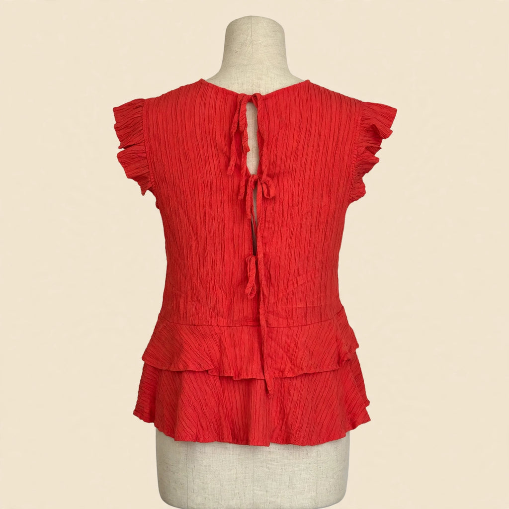 THML Red Ruffle Sleeve Tiered Hem Top- Size Med