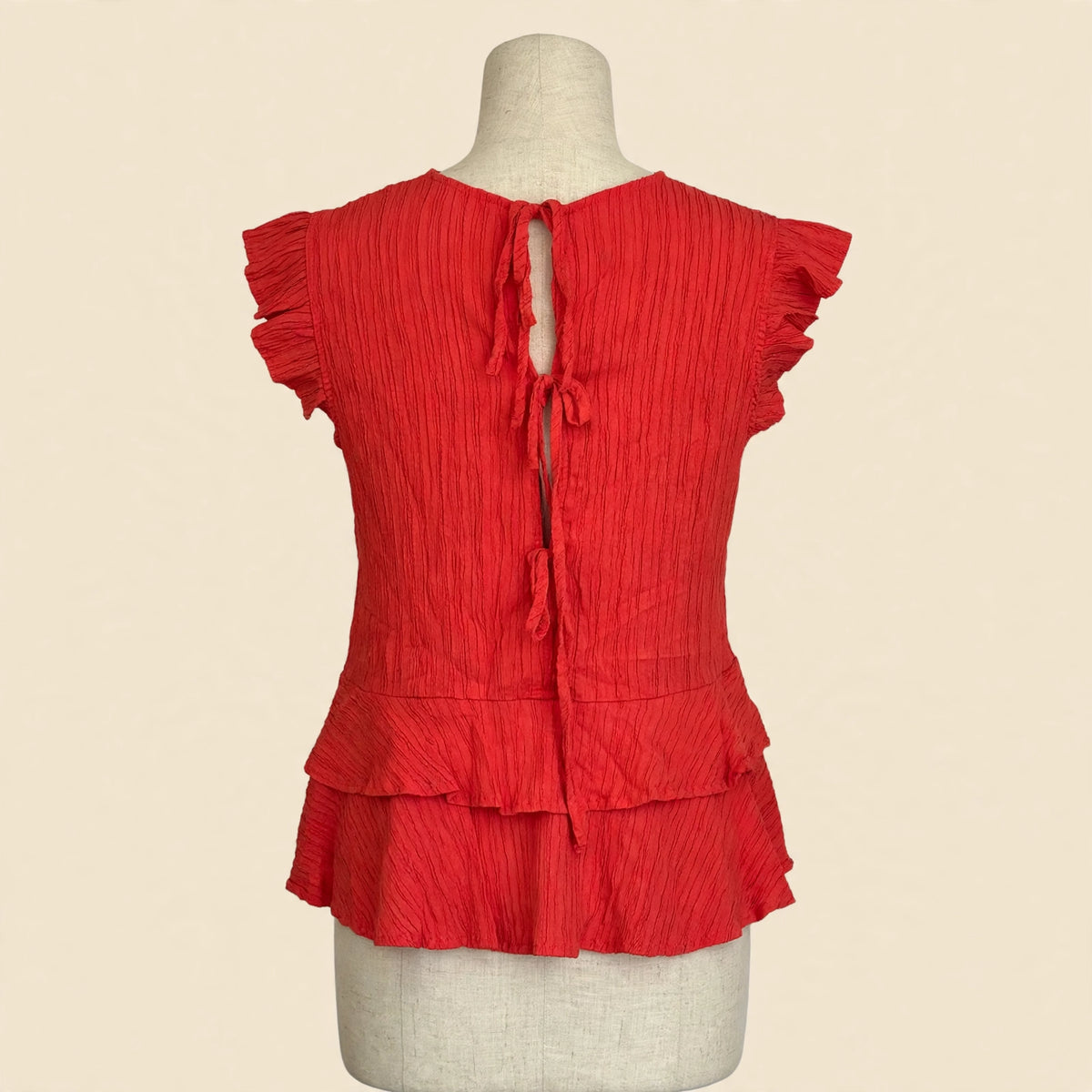 THML Red Ruffle Sleeve Tiered Hem Top- Size Med