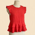 THML Red Ruffle Sleeve Tiered Hem Top- Size Med