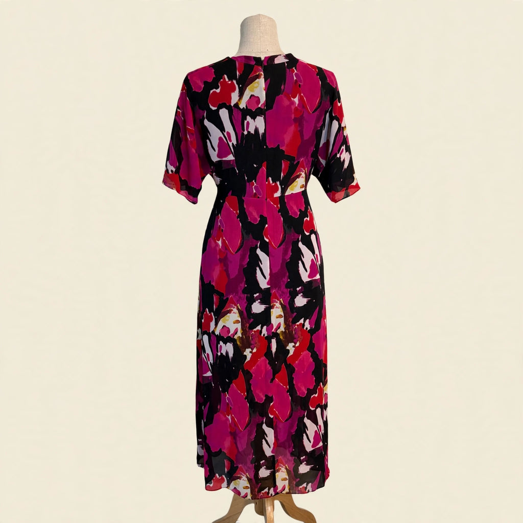 Trina Turk Magenta Abstract Print V-Neck Maxi Dress - Size 8