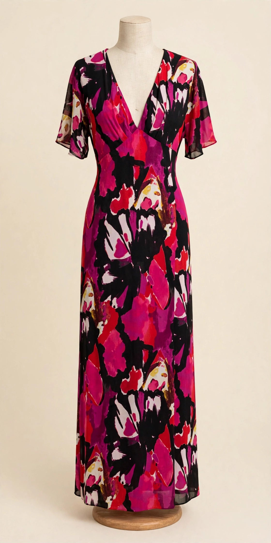 Trina Turk Magenta Abstract Print V-Neck Maxi Dress - Size 8