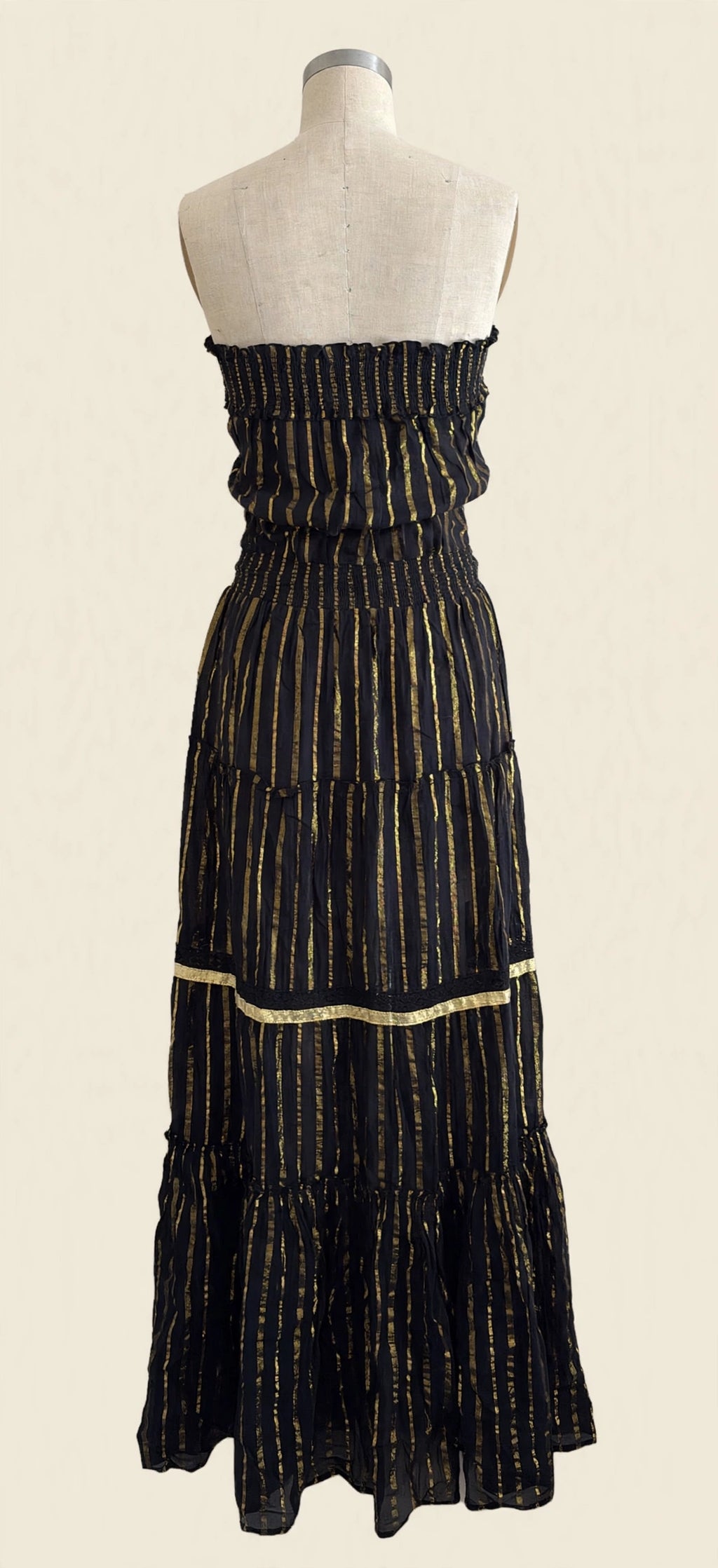 Venus Black & Gold Strapless Tiered Maxi Dress - Size XS