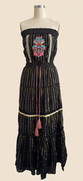 Venus Black & Gold Strapless Tiered Maxi Dress - Size XS