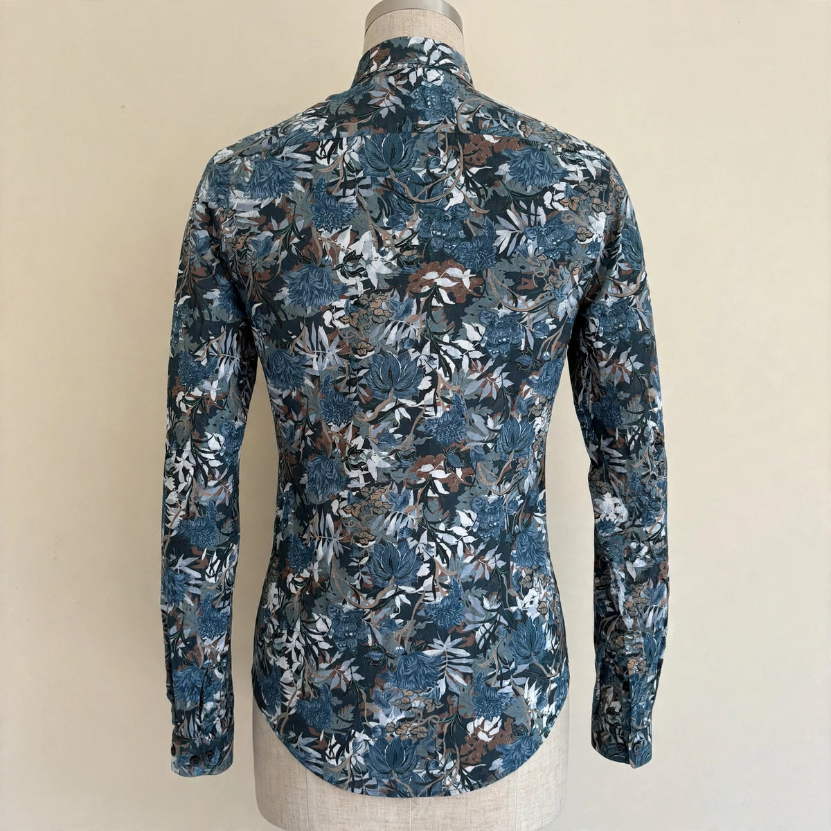 Zara Man Blue & Brown Floral Print Slim Fit Button-Down Shirt