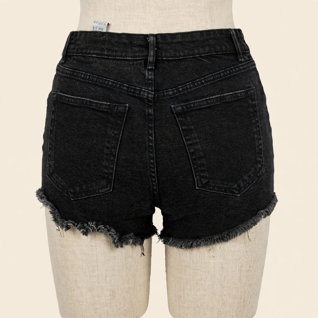 Zara Black Distressed High Rise Denim Shorts - Size 6