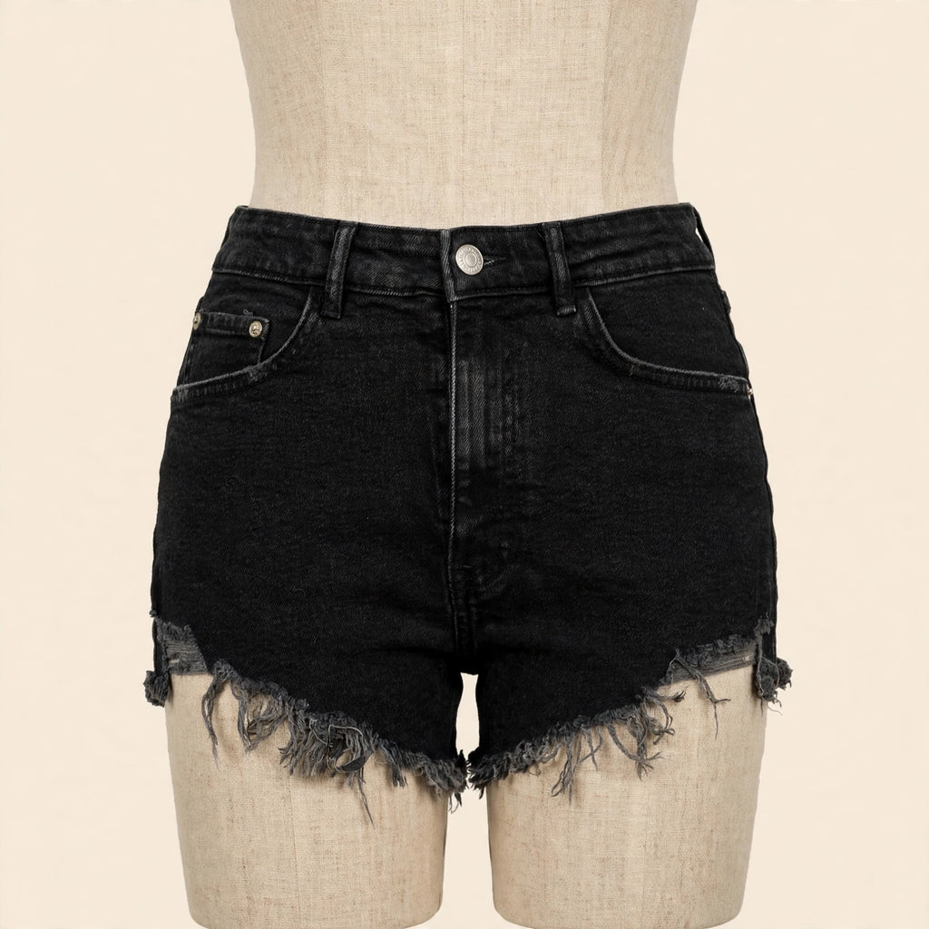 Zara Black Distressed High Rise Denim Shorts - Size 6