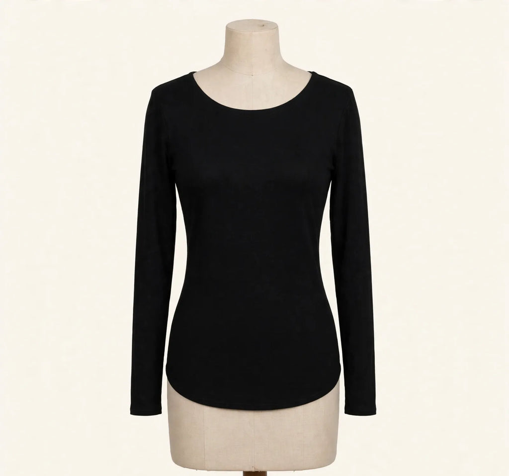 Neiman Marcus Black Long-Sleeve Scoop Neck Top - Size M