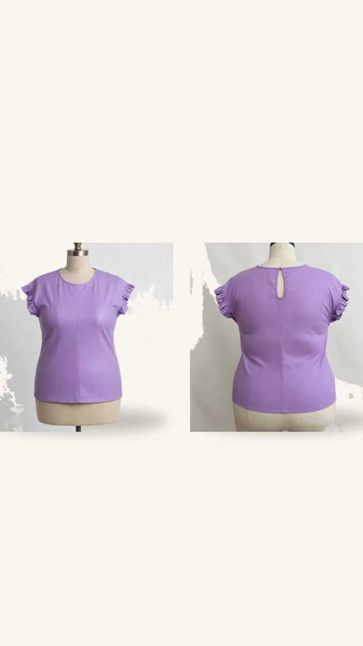 THML Lavender Faux Leather Top - front and back