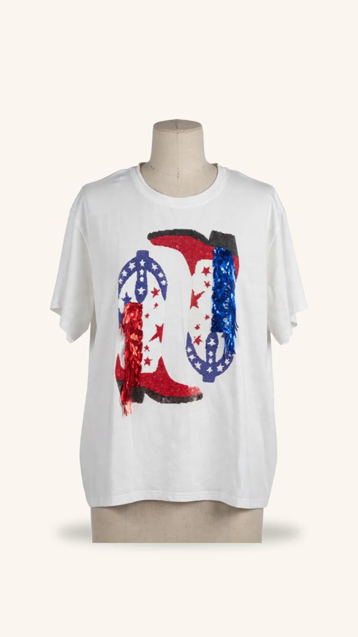 Queen of Sparkles Sequin Boots Tee
