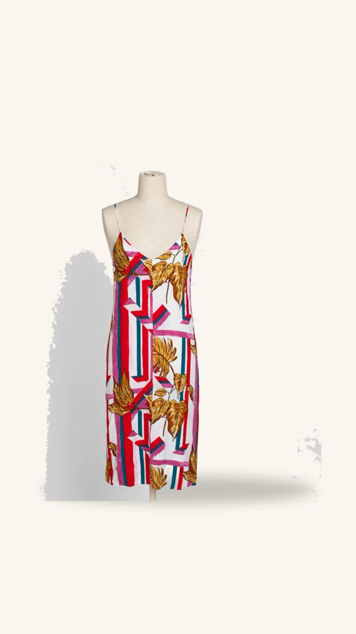 Lush Striped Leaf Print Slip Dress