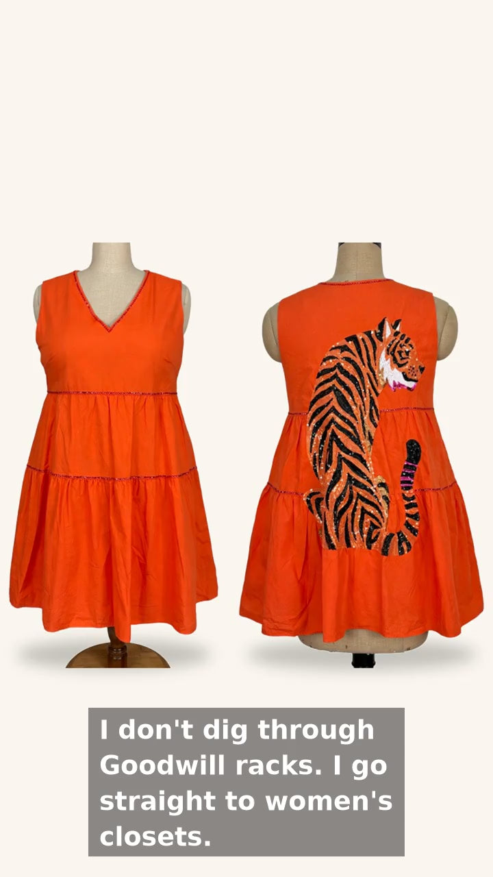 Queen of Sparkles Sequin Tiger Dress - front and back