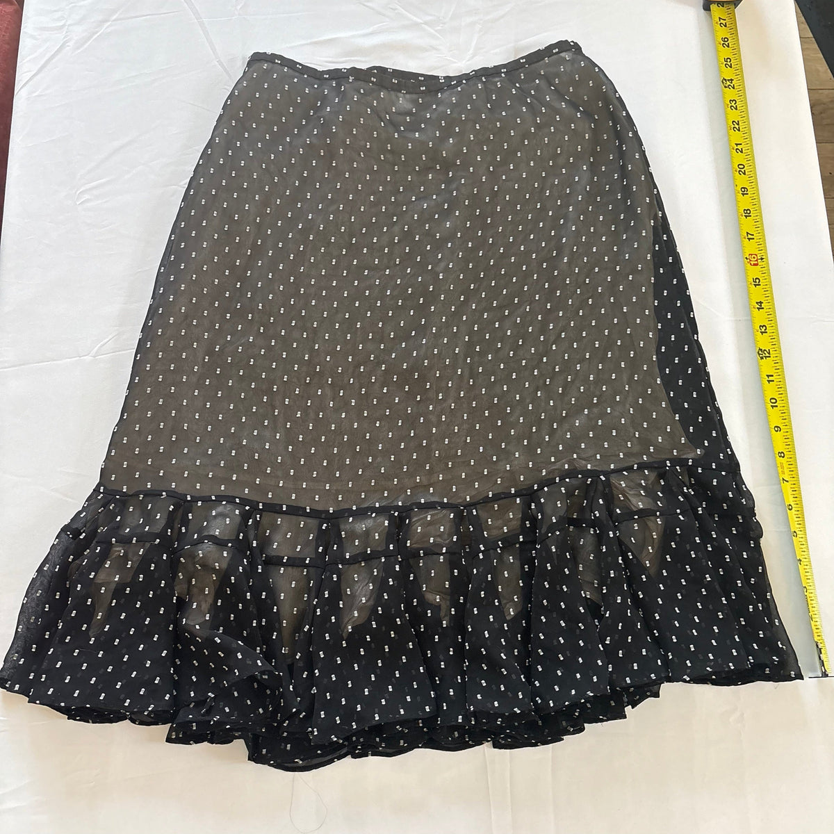 Ann Taylor LOFT Black Sheer Dotted Ruffle Hem Skirt - Size 8