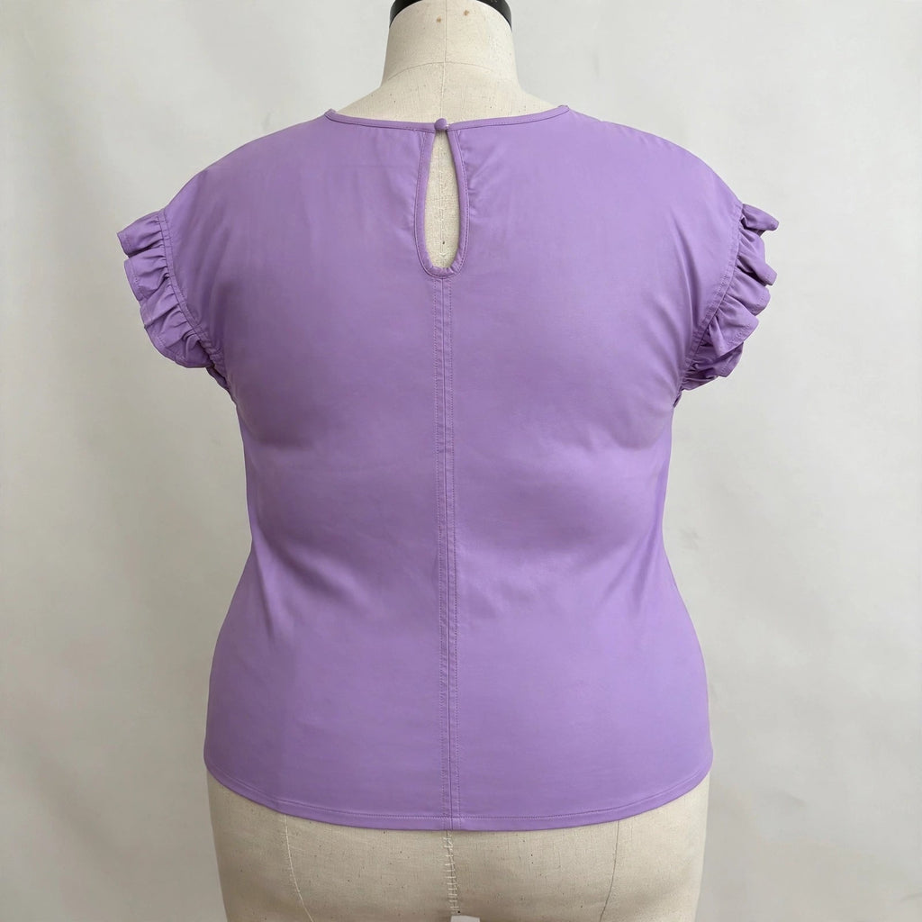 THML Lavender Faux Leather Ruffle Sleeve Top - Size XL