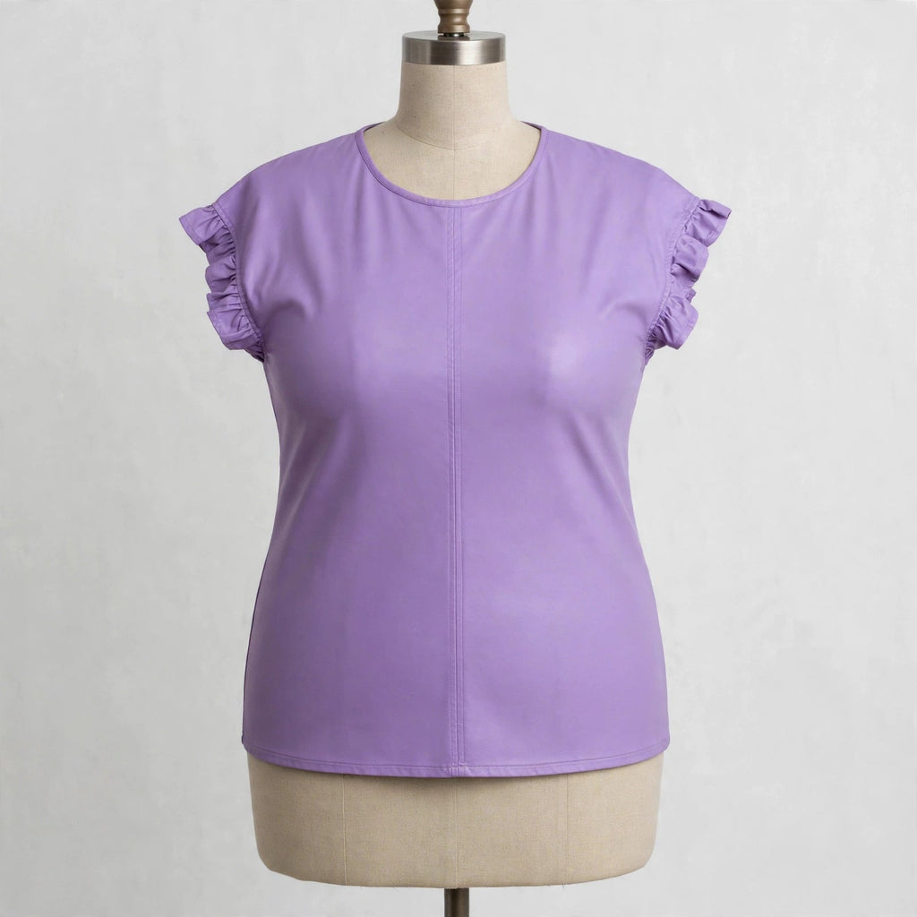 THML Lavender Faux Leather Ruffle Sleeve Top - Size XL