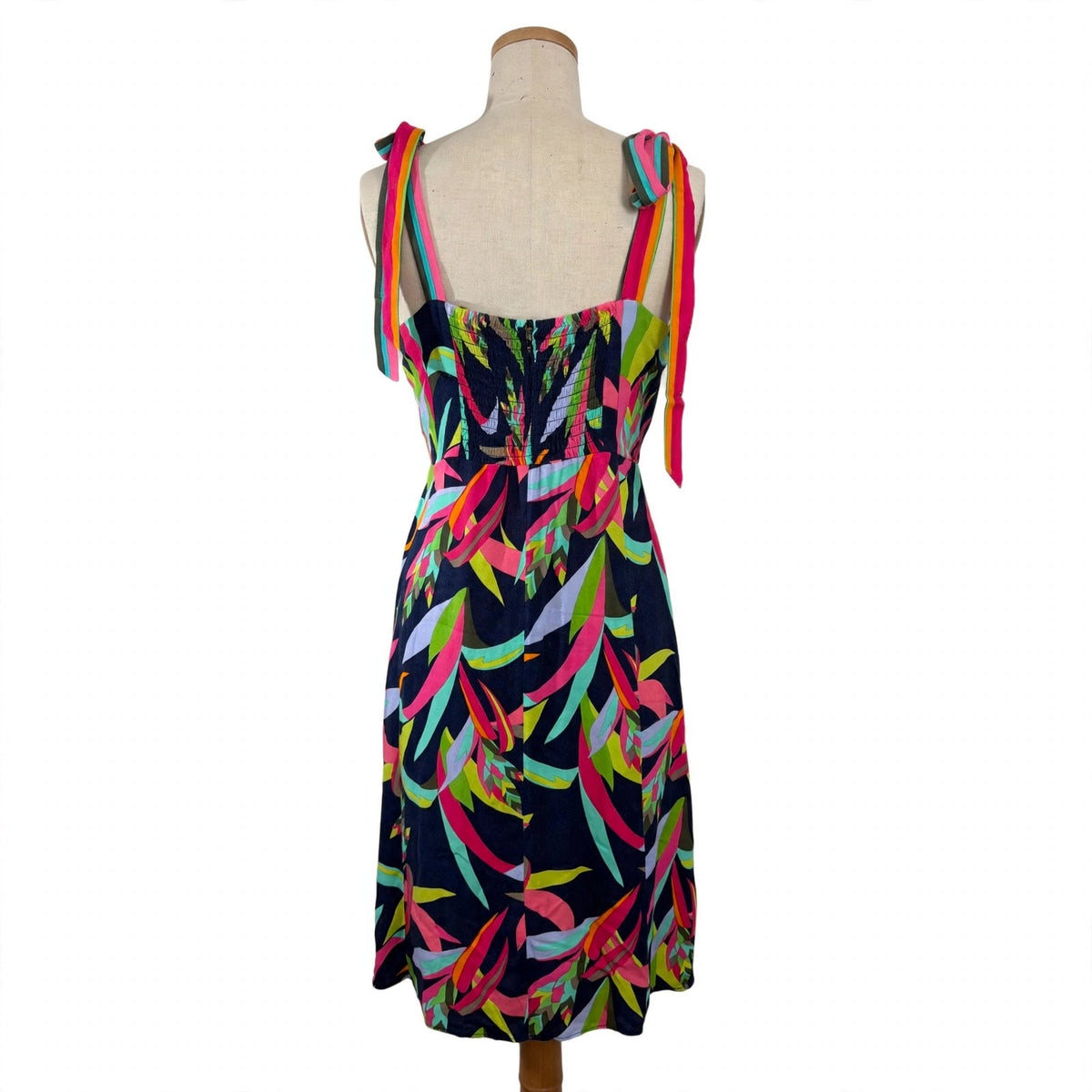 Trina Turk Navy Tropical Tie-Strap Midi Dress - Size 2