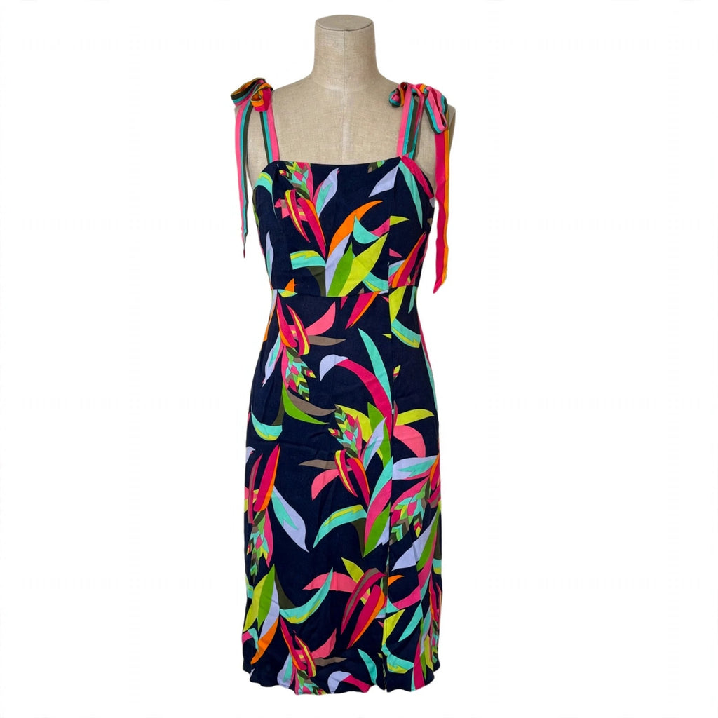 Trina Turk Navy Tropical Tie-Strap Midi Dress - Size 2